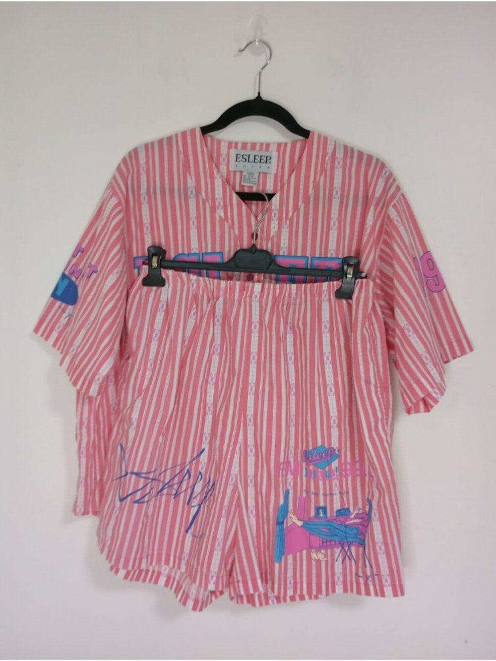 Esleep Boxer Pajama Set Graphic Prints Top Shorts L Cotton blend Women Pink